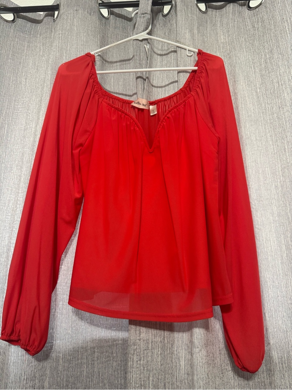 Red Long-Sleeve Willow and Root Blouse -Women Tops